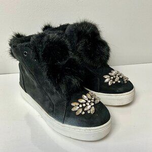 Sam Edelman Leland Back Suede Fur-Trim High-Top Sneakers - US 8M